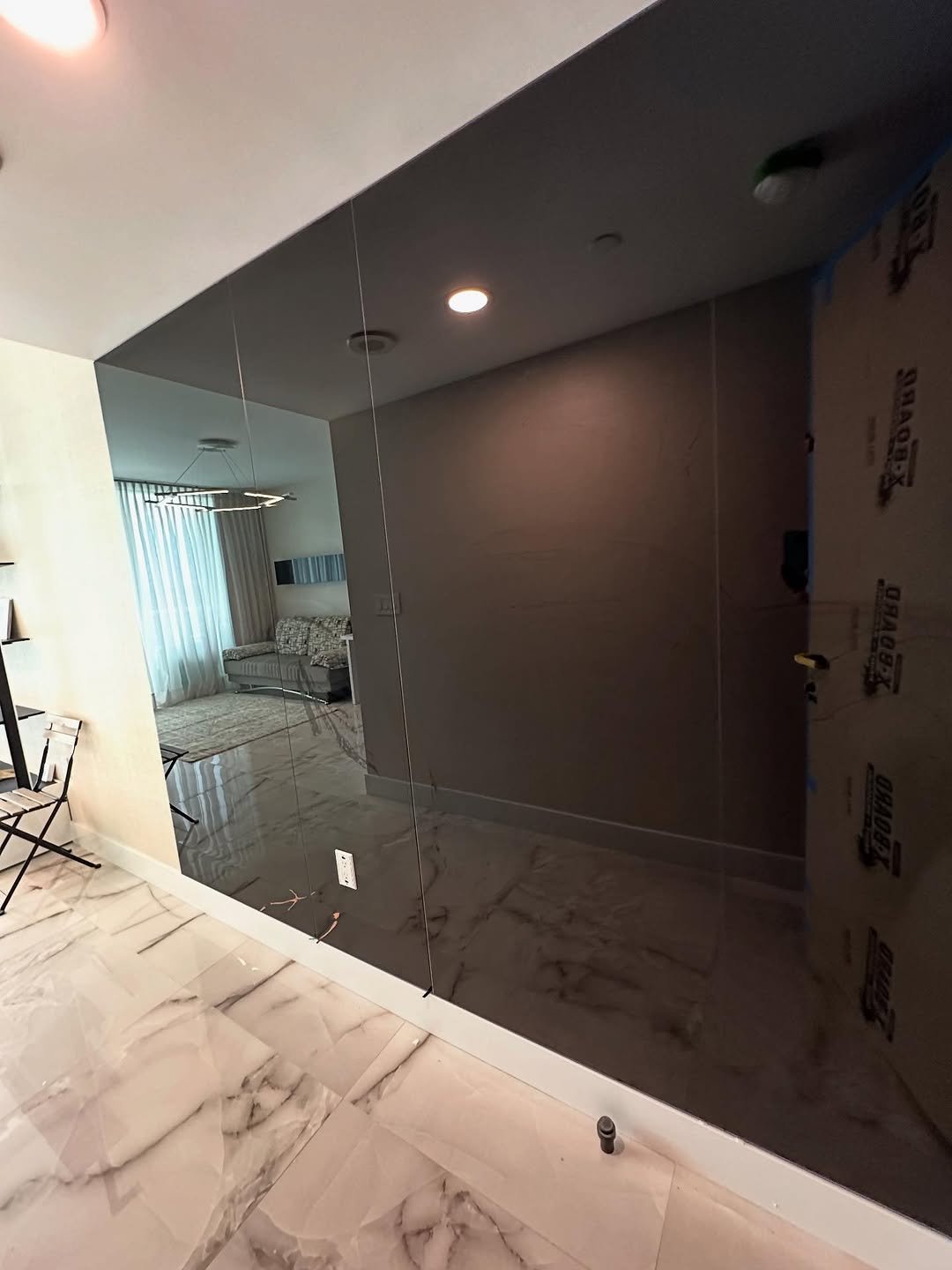 Frameless glass installation detail